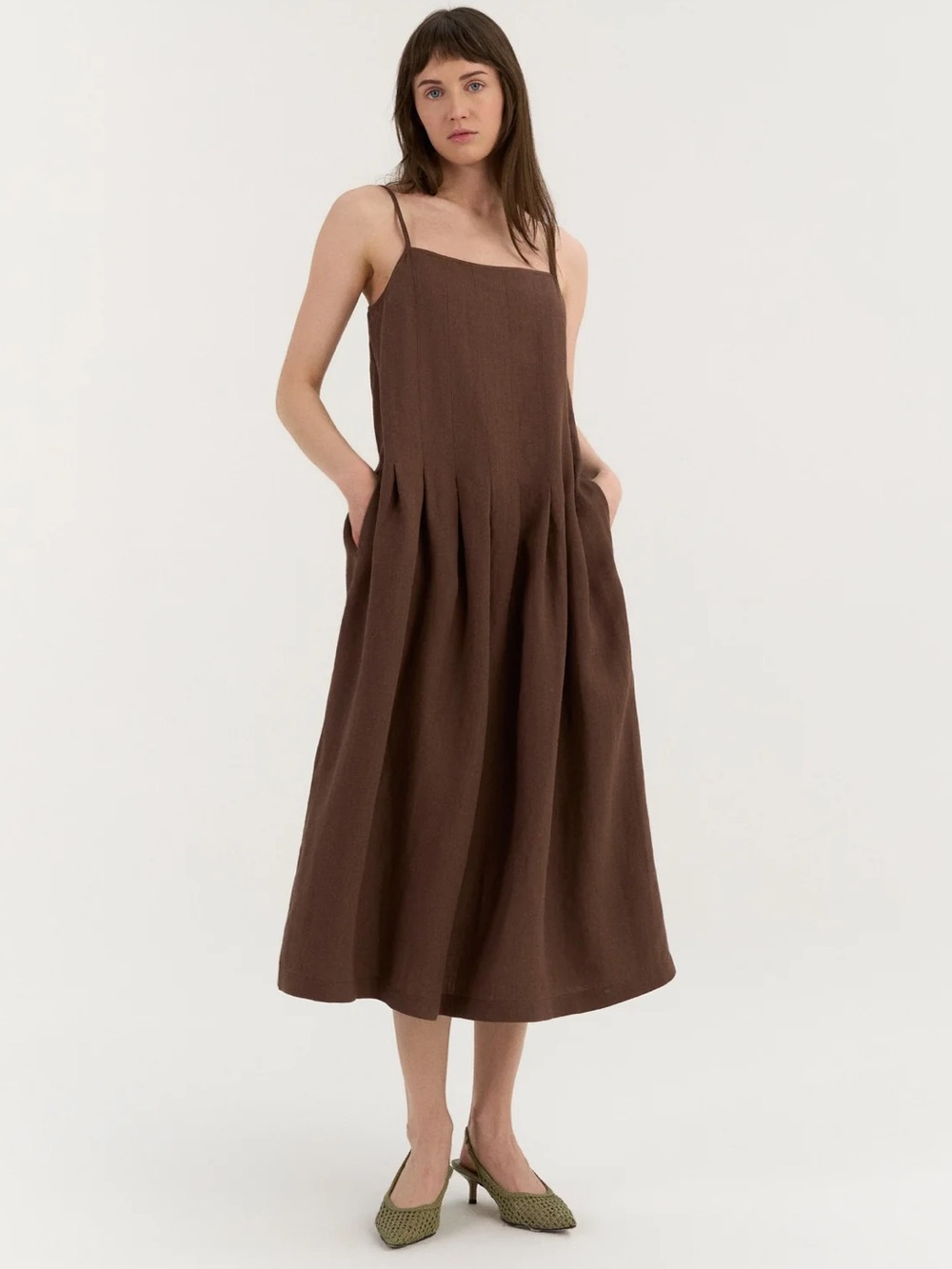 NWOT Amour Linen Sarah Pleated Dress Linen Dress Size S